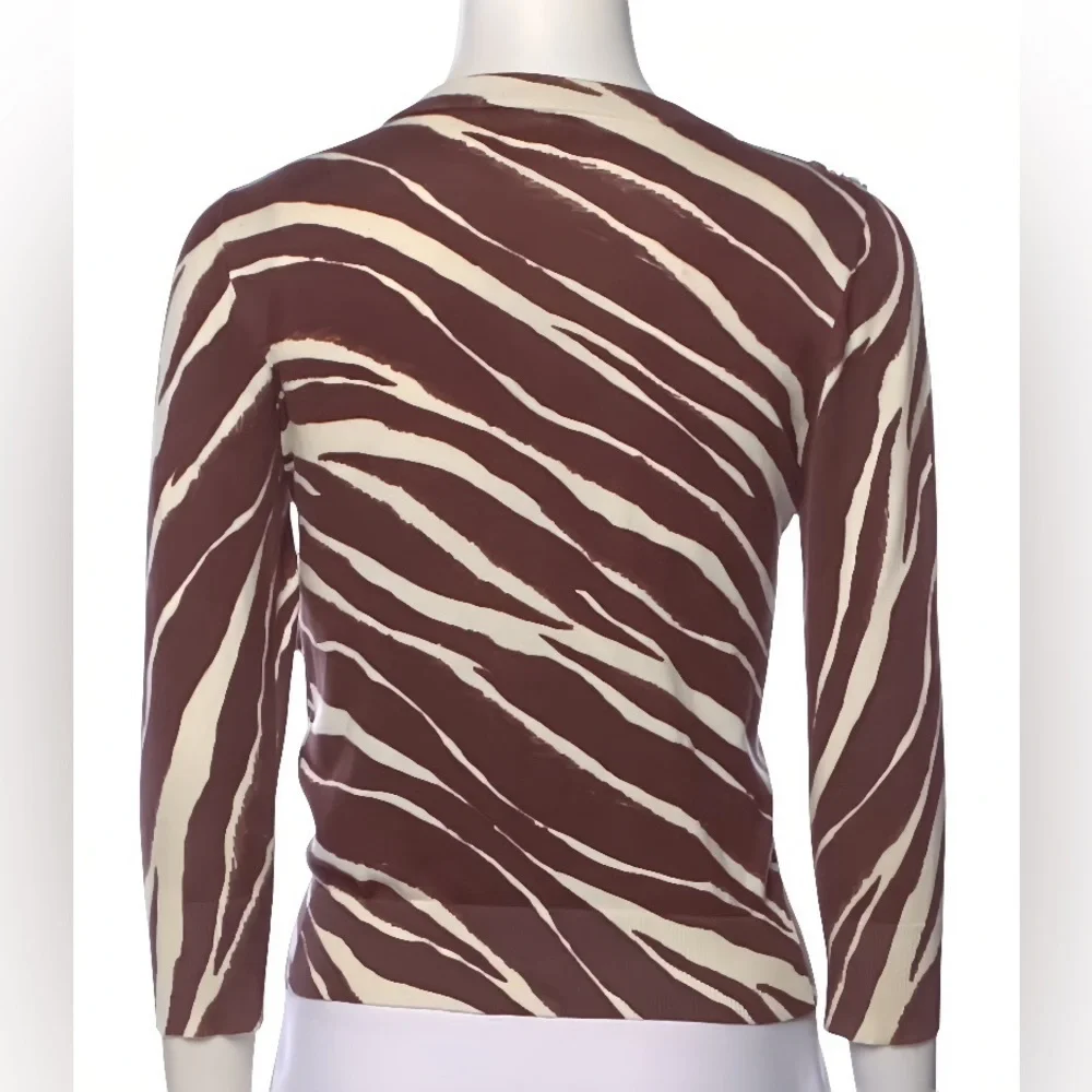 Kate Spade New York W’s Brown Zebra Print Cardigan Sweater S Beaded Embellished